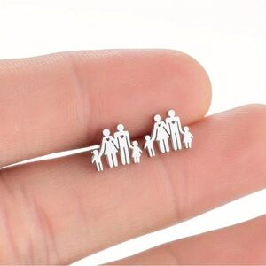 Family Silhouette stainless steel stud earrings. Pick a colour option